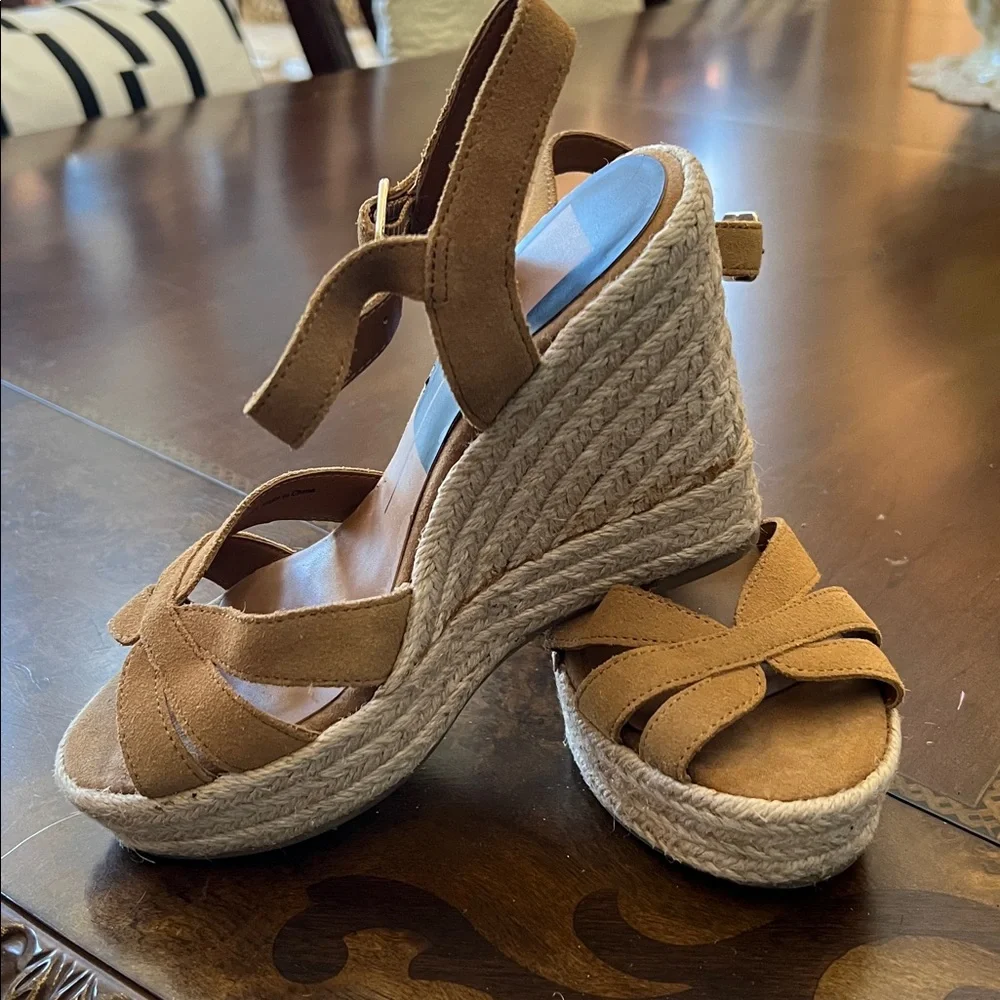 Dolce Vita Tan Suede Espadrille Wedge Sandals
